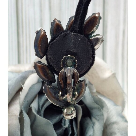 La Roco VINTAGE Milk Glass & AB Navette Crystal Clip On Earrings Large Climbers - Picture 9 of 10